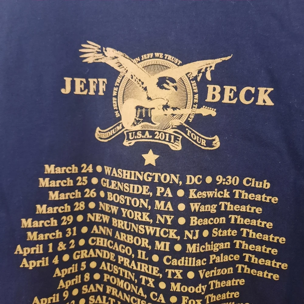 Jeff Beck 2011 US World Tour Short Sleeve Tee Shirt 2X - Picture 6 of 12